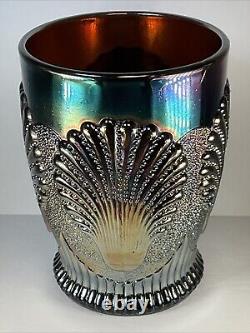 DUGAN BEADED SHELL STIPPLED AMYTHYST CARNIVAL GLASS TUMBLER Circa 1905 GORGEOUS