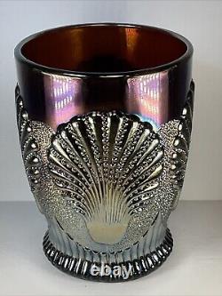 DUGAN BEADED SHELL STIPPLED AMYTHYST CARNIVAL GLASS TUMBLER Circa 1905 GORGEOUS