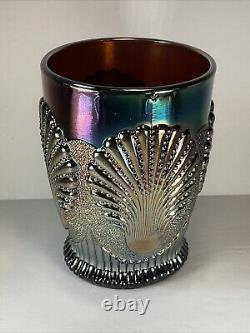 DUGAN BEADED SHELL STIPPLED AMYTHYST CARNIVAL GLASS TUMBLER Circa 1905 GORGEOUS