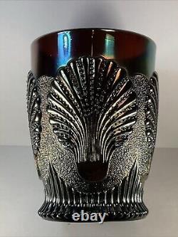 DUGAN BEADED SHELL STIPPLED AMYTHYST CARNIVAL GLASS TUMBLER Circa 1905 GORGEOUS