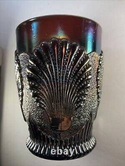 DUGAN BEADED SHELL STIPPLED AMYTHYST CARNIVAL GLASS TUMBLER Circa 1905 GORGEOUS