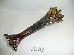 DUGAN Carnival Glass LATTICE Iridescent Amethyst Swung Vase ELECTRIC Highlights