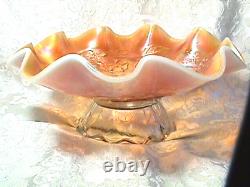 Dogwood Sprays Bowl Dome Footed 9 Deep Peach Opalescent Carnival By Dugan