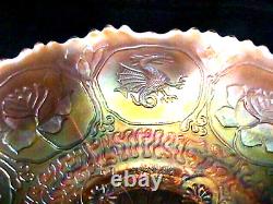 Dragon & Lotus Peach Opalescent 8 1/2 8 Ruffle Bowl Rare Carnival By Fenton