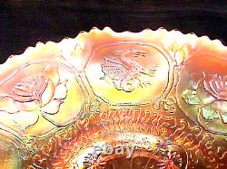 Dragon & Lotus Peach Opalescent 8 1/2 8 Ruffle Bowl Rare Carnival By Fenton