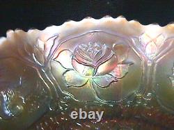 Dragon & Lotus Peach Opalescent 8 1/2 8 Ruffle Bowl Rare Carnival By Fenton