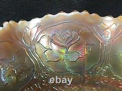 Dragon & Lotus Peach Opalescent 8 1/2 8 Ruffle Bowl Rare Carnival By Fenton