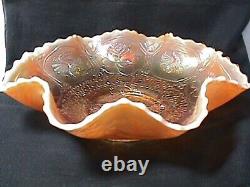 Dragon & Lotus Peach Opalescent 8 1/2 8 Ruffle Bowl Rare Carnival By Fenton