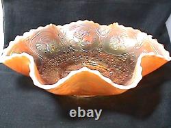 Dragon & Lotus Peach Opalescent 8 1/2 8 Ruffle Bowl Rare Carnival By Fenton