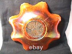 Dragon & Lotus Peach Opalescent 8 1/2 8 Ruffle Bowl Rare Carnival By Fenton