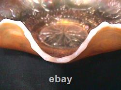 Dragon & Lotus Peach Opalescent 8 1/2 8 Ruffle Bowl Rare Carnival By Fenton