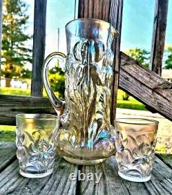 Dugan Carnival Glass Heavy Iris Pitcher & Tumblers Stove Pipe Top 1910 Very Rare