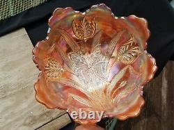 Dugan Carnival Glass Marigold Butterfly and Tulip Fruit Bowl