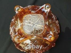 Dugan Carnival Glass Marigold Butterfly and Tulip Fruit Bowl