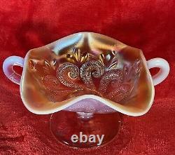 Dugan Carnival Glass Peach Opal Bon Bon Question Marks Wow Prettiest