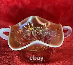 Dugan Carnival Glass Peach Opal Bon Bon Question Marks Wow Prettiest