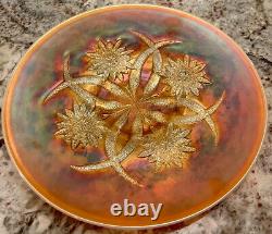 Dugan Carnival Glass Peach Opalescent Four Flowers 10.75chop Plate