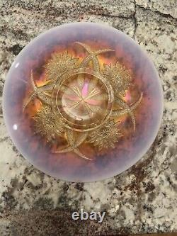 Dugan Carnival Glass Peach Opalescent Four Flowers 10.75chop Plate