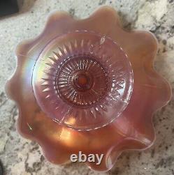 Dugan Carnival Glass Quilt Diamond Peach Marigold Opalescent Single Horn Epergne