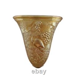 Dugan Diamond Marigold Carnival Glass Cockatoo Bird and Grape Wall Pocket Vase 1