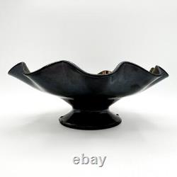 Dugan Flowers and Frames Black Amethyst Carnival Glass Bowl Blues Golds Antique