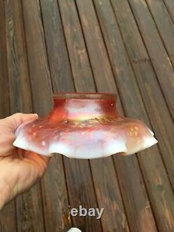 Dugan Holly Berry Peach Opalescent Carnival Glass 10 Crimped Bowl