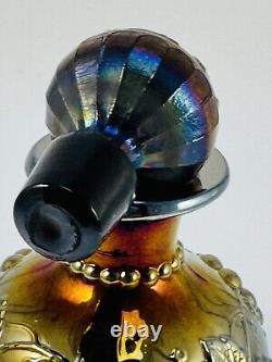 Dugan Purple Iridescent Decanter/Perfume withTopper Bottle Carnival Glass Grape