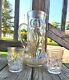 Dugan White Carnival Glass Heavy Iris Pitcher & Tumblers Stove Pipe Top Rare Wow