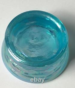 E. E. Bowman Glass Mini Hen On Nest Salt Cellar Iridescent Light Blue Carnival