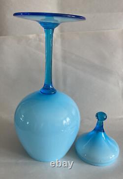 EMPOLI 19 Blue Opaline Glass Italy Apothecary Candy Compote Circus Tent Lid