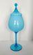 EMPOLI Blue Opaline Cased Glass Italy Apothecary Candy Compote Circus Tent Lid