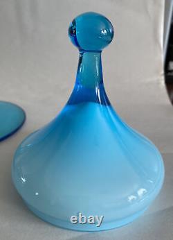 EMPOLI Blue Opaline Cased Glass Italy Apothecary Candy Compote Circus Tent Lid
