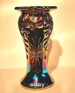 Eda Carnival Glass 6.5 Inch Spittoon Vase Floral Sunburst Iridescence For Days