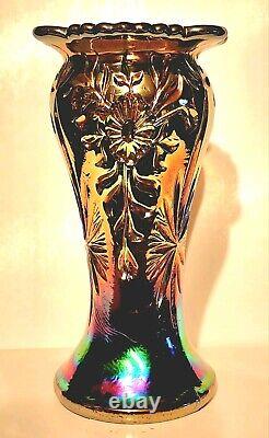 Eda Carnival Glass 6.5 Inch Spittoon Vase Floral Sunburst Iridescence For Days