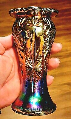 Eda Carnival Glass 6.5 Inch Spittoon Vase Floral Sunburst Iridescence For Days