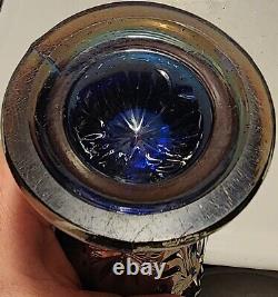 Eda Carnival Glass 6.5 Inch Spittoon Vase Floral Sunburst Iridescence For Days