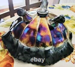 Electric Highlights Fenton Carnival Glass Stag & Holly Ruffled Bowl