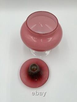 Empoli Italian Glass Opaline Pink Covered Candy Dish Circus Tent Raspberry