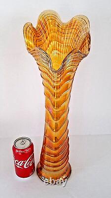 Enormous 19 1/4 IMPERIAL RIPPLE Marigold Carnival Glass Funeral Vase RARE