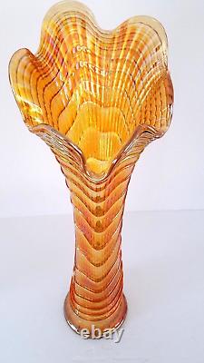 Enormous 19 1/4 IMPERIAL RIPPLE Marigold Carnival Glass Funeral Vase RARE