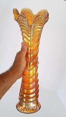 Enormous 19 1/4 IMPERIAL RIPPLE Marigold Carnival Glass Funeral Vase RARE