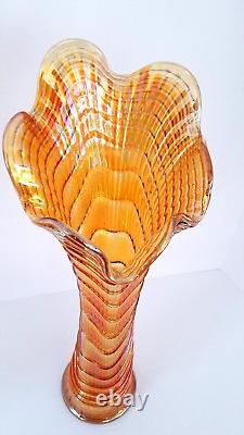 Enormous 19 1/4 IMPERIAL RIPPLE Marigold Carnival Glass Funeral Vase RARE