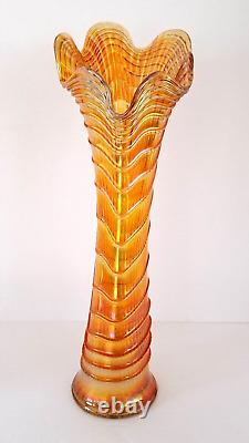 Enormous 19 1/4 IMPERIAL RIPPLE Marigold Carnival Glass Funeral Vase RARE