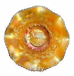 Exquisite Carnival Glass Marigold Nappy Bowl With Emu Motif