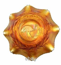 Exquisite Carnival Glass Marigold Nappy Bowl With Emu Motif