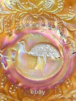 Exquisite Carnival Glass Marigold Nappy Bowl With Emu Motif