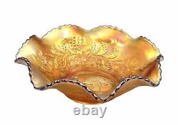 Exquisite Carnival Glass Marigold Nappy Bowl With Emu Motif