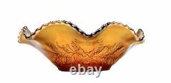 Exquisite Carnival Glass Marigold Nappy Bowl With Emu Motif