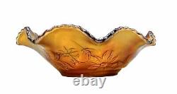 Exquisite Carnival Glass Marigold Nappy Bowl With Emu Motif