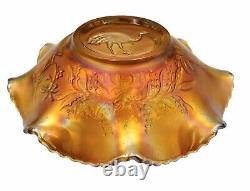 Exquisite Carnival Glass Marigold Nappy Bowl With Emu Motif